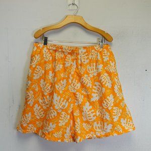 Trader Bay‎ Shorts Mens XL Tropical Swim Trunks Orange Elastic Waist Boho Beach